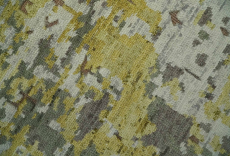 Olive, Ivory and Gray Modern abstract Hand Knotted 5x8 wool Area Rug