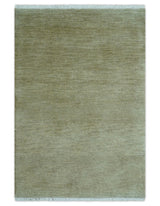 Olive Modern Solid Design Hand Knotted Wool Rug