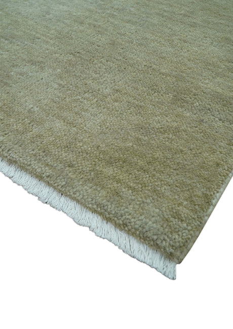 Olive Modern Solid Design Hand Knotted Wool Rug