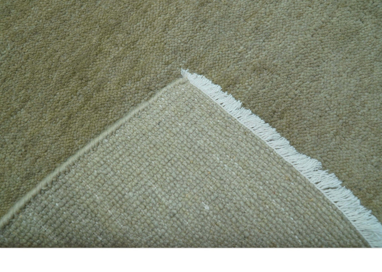 Olive Modern Solid Design Hand Knotted Wool Rug