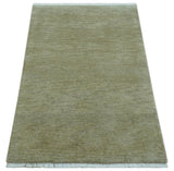Olive Modern Solid Design Hand Knotted Wool Rug