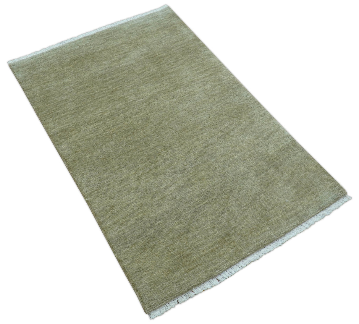 Olive Modern Solid Design Hand Knotted Wool Rug