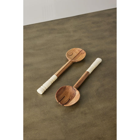 Olive Wood Salad Servers with Polished Bone Handles-Décor-Parc Decor