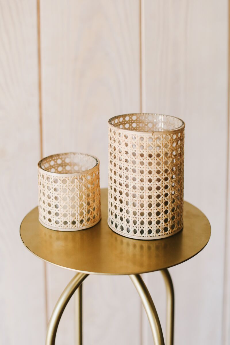 Oliver Cane Votive Candle Holder-Vases and Jars-Parc Decor