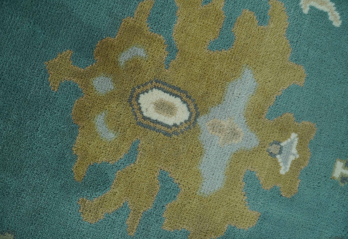 Ollie Custom Made Teal, Ivory and Olive Hand Knotted Oushak Wool Rug