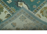 Ollie Custom Made Teal, Ivory and Olive Hand Knotted Oushak Wool Rug