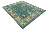 Ollie Custom Made Teal, Ivory and Olive Hand Knotted Oushak Wool Rug
