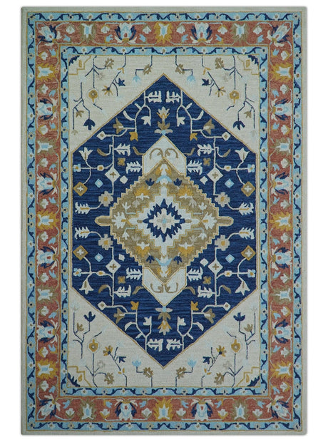 Ollie Traditional Blue And Ivory Hand Tufted Wool Rug
