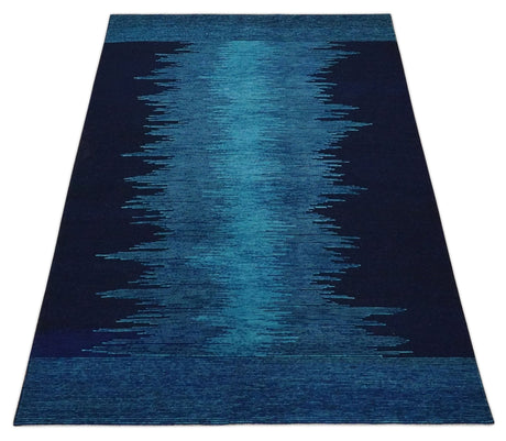 Ombre Blue 5x7 Abstract Wool Hand Knotted Southwestern Lori Rug | KNT37