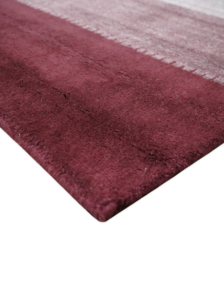 Ombre Purple and Ivory 5x7 Striped Wool and Bamboo Silk Hand Knotted Rug