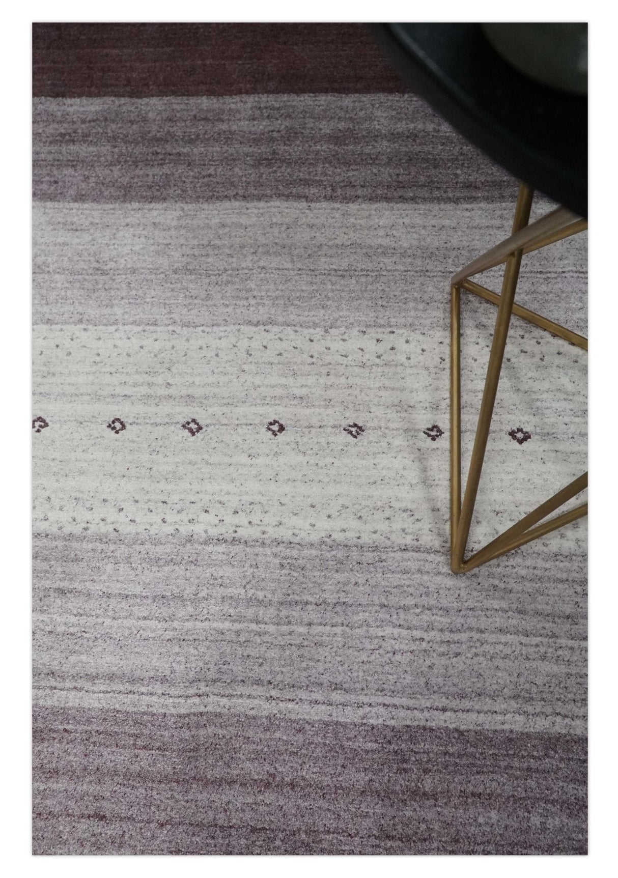 Ombre Purple and Ivory 5x7 Striped Wool and Bamboo Silk Hand Knotted Rug