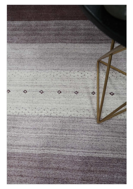 Ombre Purple and Ivory 5x7 Striped Wool and Bamboo Silk Hand Knotted Rug