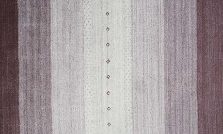 Ombre Purple and Ivory 5x7 Striped Wool and Bamboo Silk Hand Knotted Rug