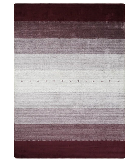Ombre Purple and Ivory 5x7 Striped Wool and Bamboo Silk Hand Knotted Rug