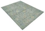 One of a Kind 8x10 Hand Knotted Blue and Beige Antique Traditional Low Pile wool Area Rug