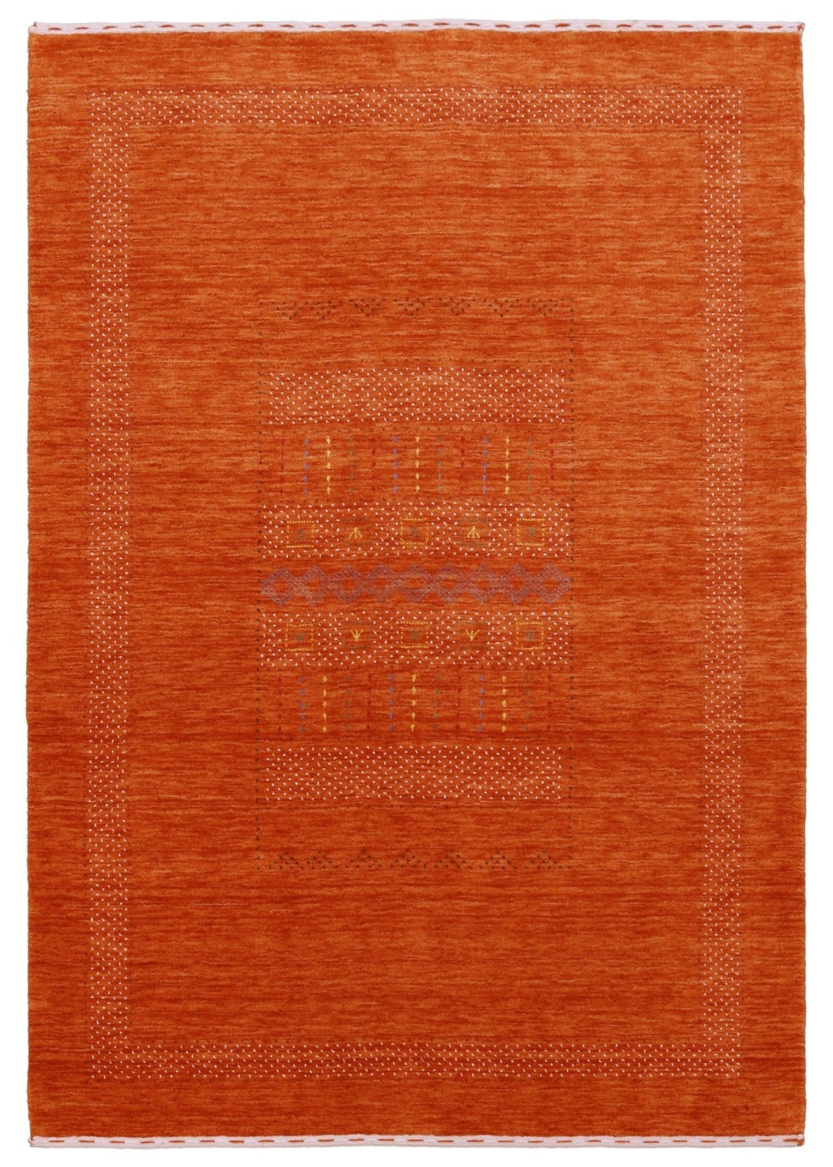 Orange And White Modern Design Hand Loomed Wool Area Rug