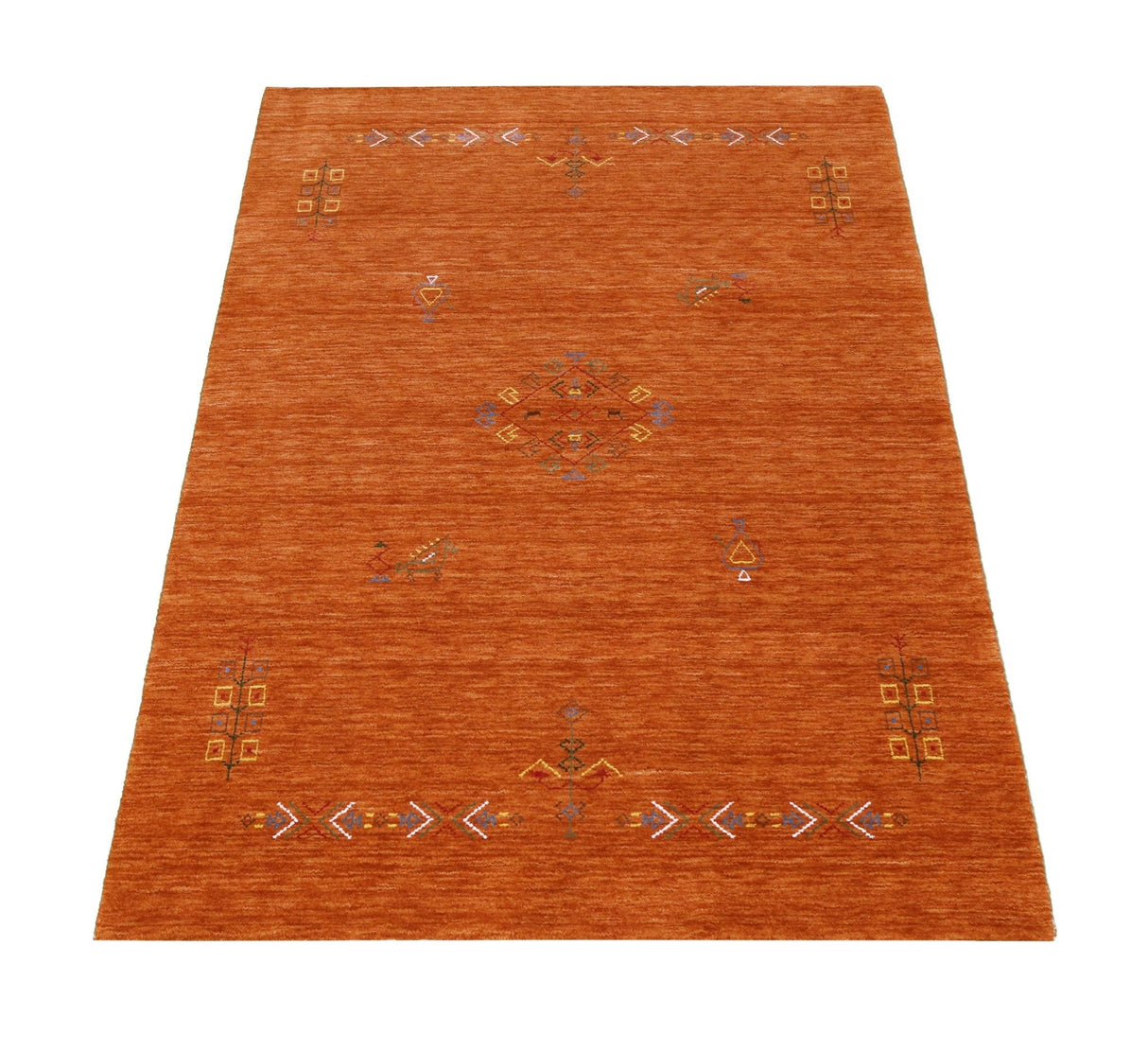 Orange Center Pattern Hand Loomed Wool Area Rug