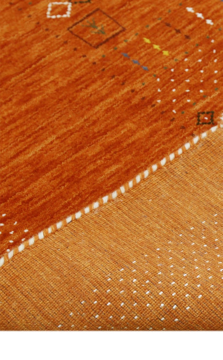 Orange Contemporary Center Pattern Hand Loomed Wool Rug