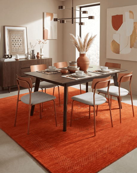 Orange Contemporary Center Pattern Hand Loomed Wool Rug