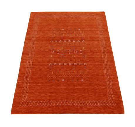 Orange Contemporary Center Pattern Hand Loomed Wool Rug