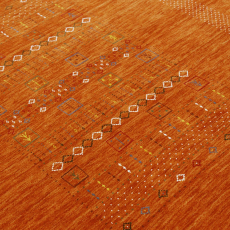 Orange Contemporary Center Pattern Hand Loomed Wool Rug