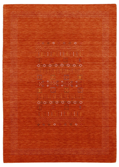 Orange Contemporary Center Pattern Hand Loomed Wool Rug