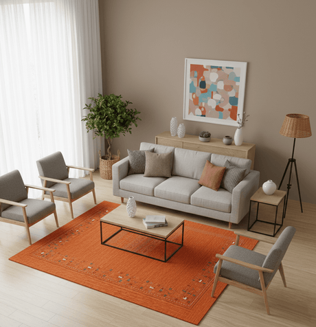 Orange Contemporary Design Hand Loomed Wool Area Rug