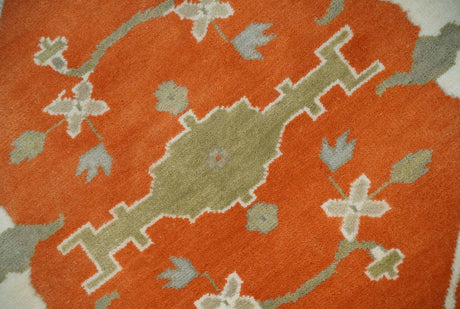 Orange, Ivory and Olive Hand knotted Oriental Oushak Multi Size wool Area Rug