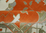 Orange, Ivory and Olive Hand knotted Oriental Oushak Multi Size wool Area Rug