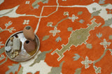 Orange, Ivory and Olive Hand knotted Oriental Oushak Multi Size wool Area Rug