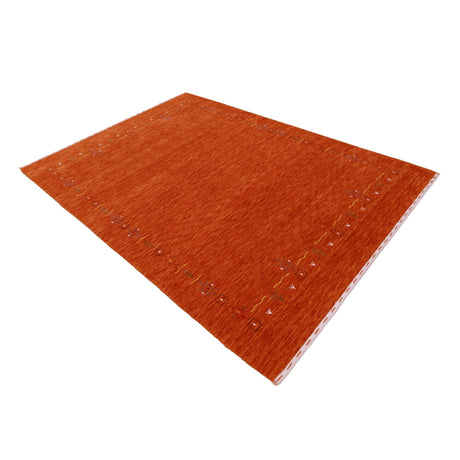 Orange Modern Geometrical Tribal Border Hand Loomed Wool Area Rug
