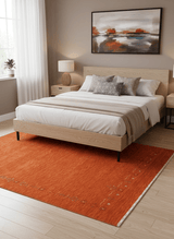Orange Modern Geometrical Tribal Border Hand Loomed Wool Area Rug