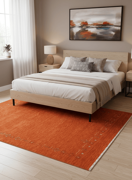 Orange Modern Geometrical Tribal Border Hand Loomed Wool Area Rug