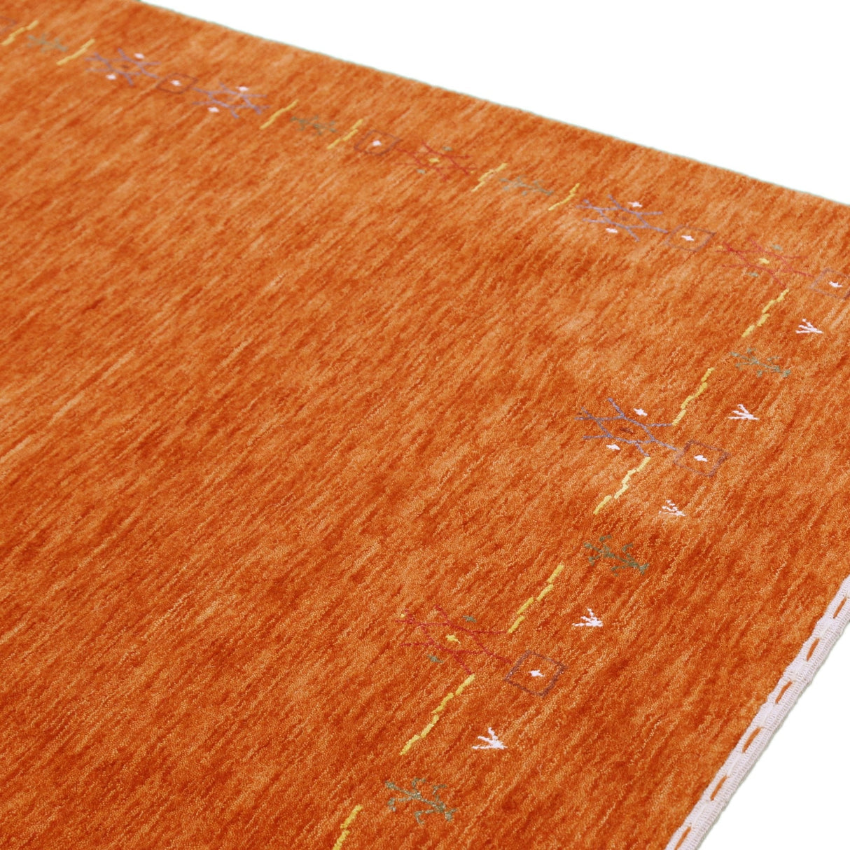 Orange Modern Geometrical Tribal Border Hand Loomed Wool Area Rug