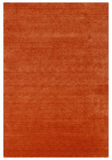 Orange Modern Solid Design Hand Loomed Wool Area Rug