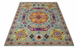 Orange, Silver and Mustard Traditional Mamluk Design Medallion Multi Size wool Area Rug