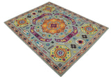 Orange, Silver and Mustard Traditional Mamluk Design Medallion Multi Size wool Area Rug