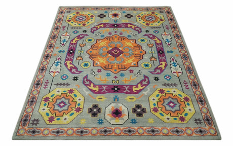 Orange, Silver and Mustard Traditional Mamluk Design Medallion Multi Size wool Area Rug