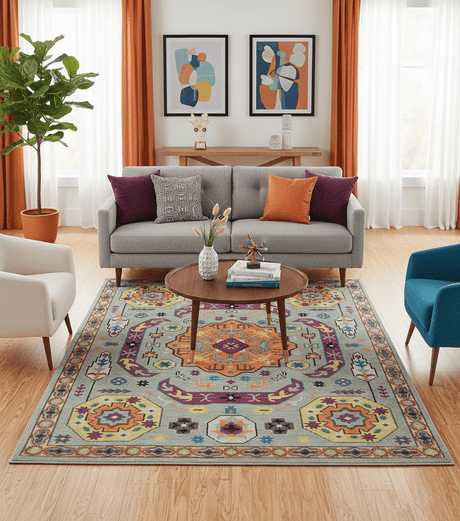 Orange, Silver and Mustard Traditional Mamluk Design Medallion Multi Size wool Area Rug