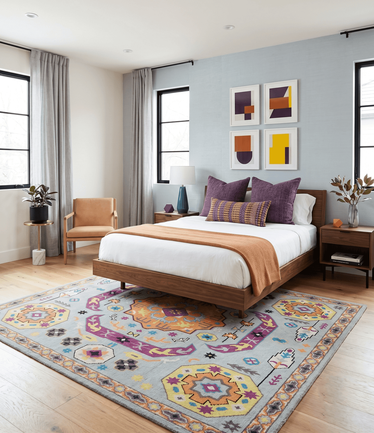 Orange, Silver and Mustard Traditional Mamluk Design Medallion Multi Size wool Area Rug