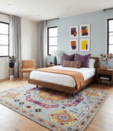Orange, Silver and Mustard Traditional Mamluk Design Medallion Multi Size wool Area Rug
