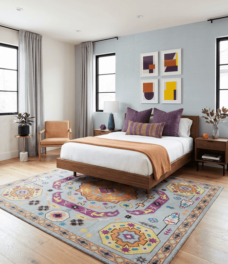 Orange, Silver and Mustard Traditional Mamluk Design Medallion Multi Size wool Area Rug