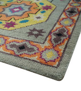 Orange, Silver and Mustard Traditional Mamluk Design Medallion Multi Size wool Area Rug