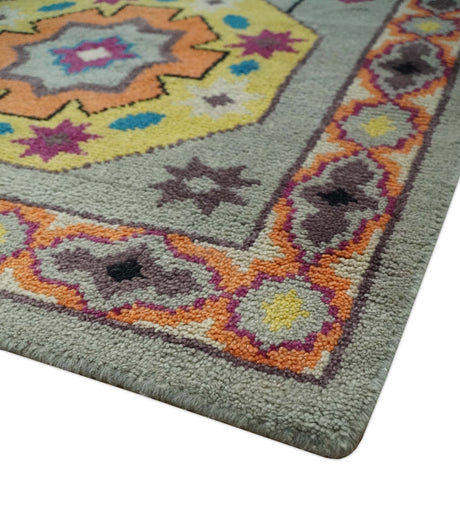 Orange, Silver and Mustard Traditional Mamluk Design Medallion Multi Size wool Area Rug