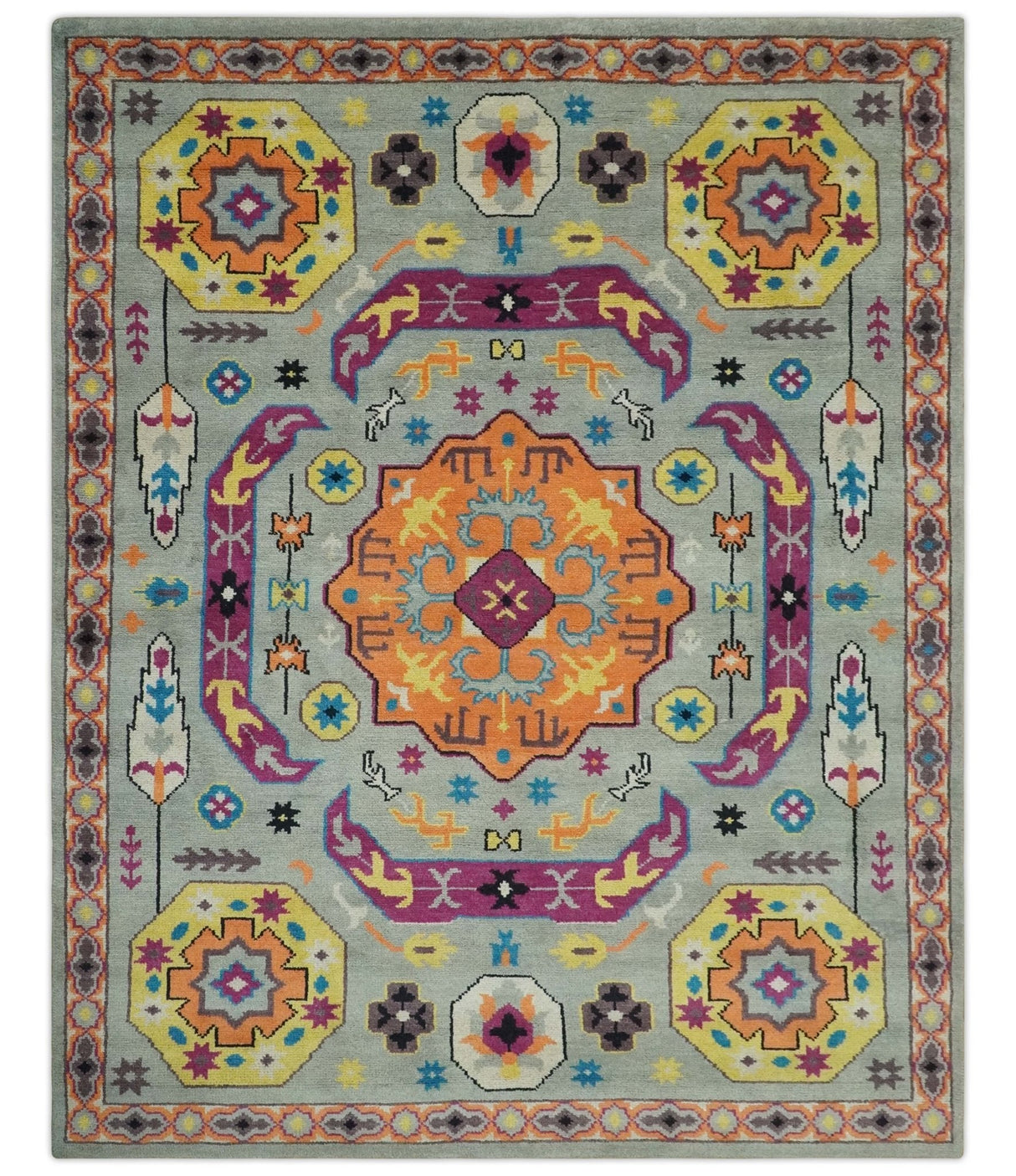 Orange, Silver and Mustard Traditional Mamluk Design Medallion Multi Size wool Area Rug