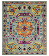 Orange, Silver and Mustard Traditional Mamluk Design Medallion Multi Size wool Area Rug