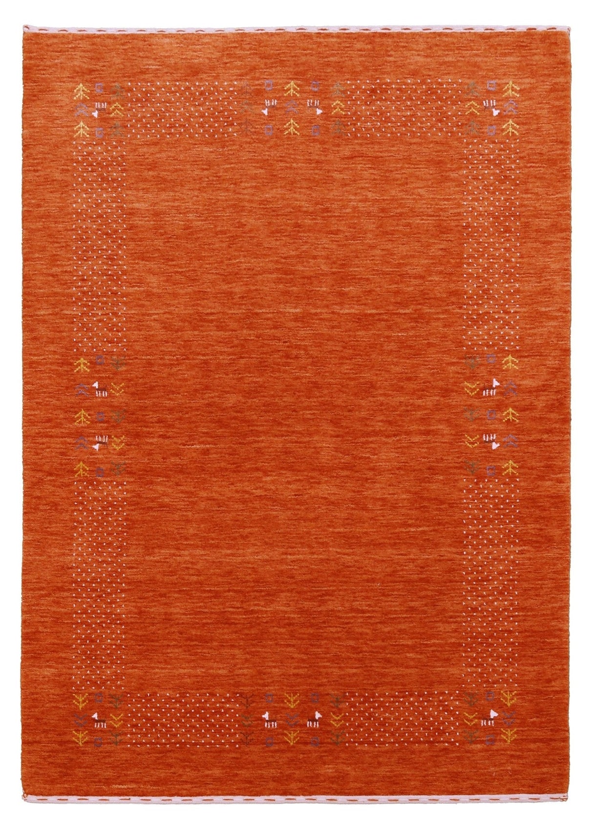 Orange Solid ground with Border Pattern Loomed Wool Area Rug