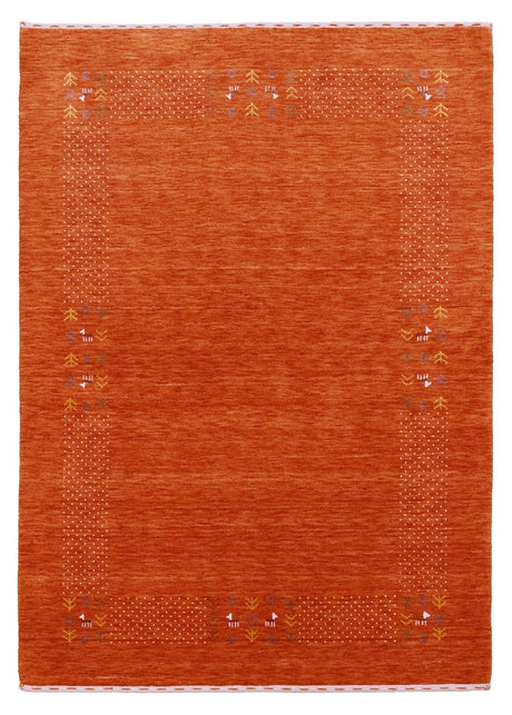 Orange Solid ground with Border Pattern Loomed Wool Area Rug