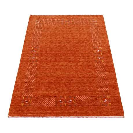 Orange Solid ground with Border Pattern Loomed Wool Area Rug