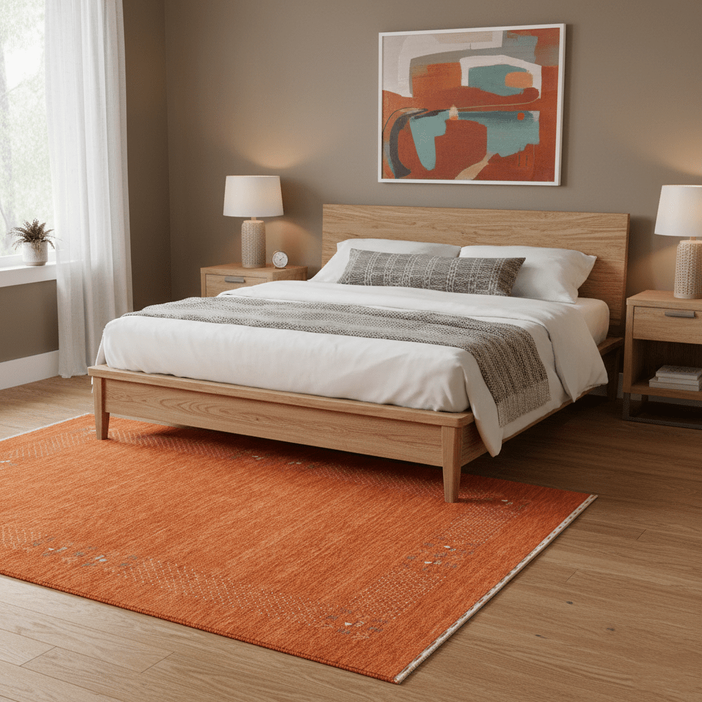 Orange Solid ground with Border Pattern Loomed Wool Area Rug